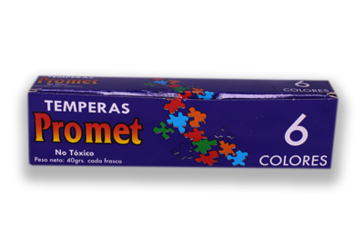 Caja tempera 12 colores de 40 gr, marca Promet.